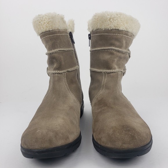 Clarks Bendables Women's Boots Beige Suede Faux Fur Ankle Booties Size 11 M - Picture 3 of 16